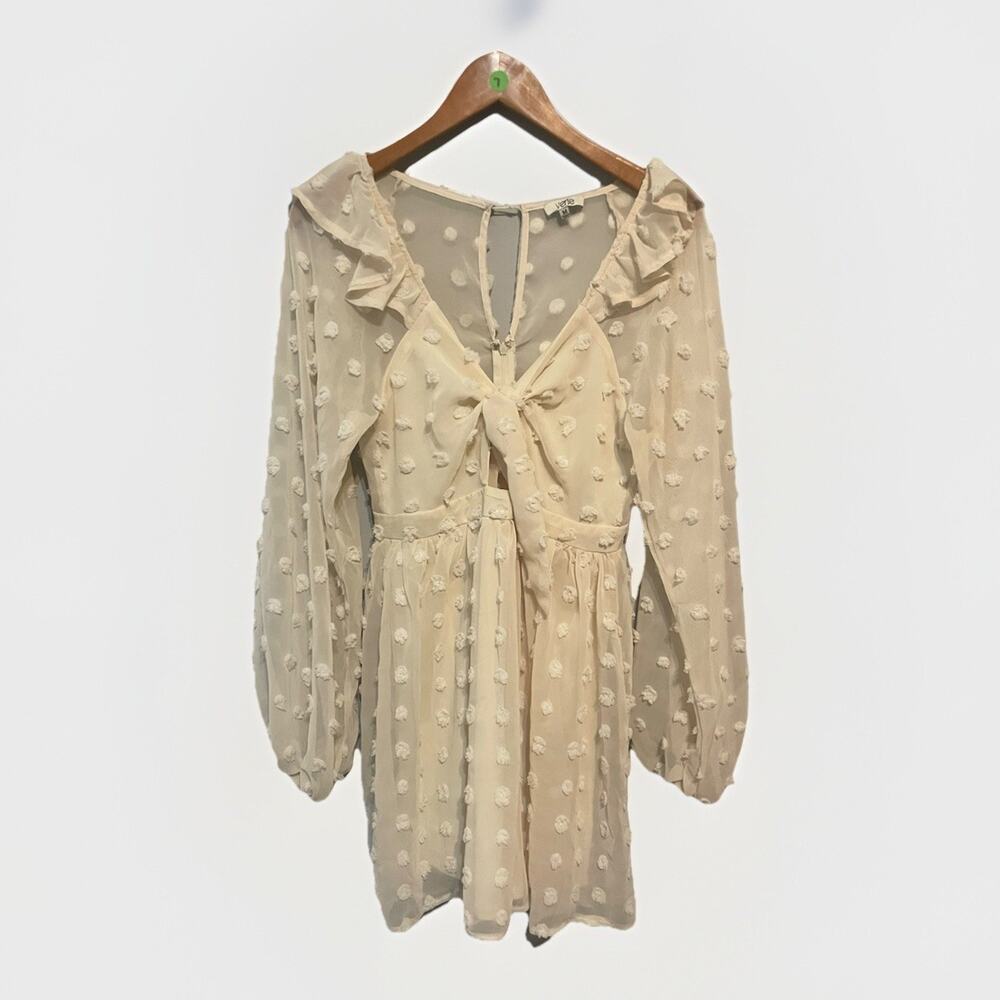 Tie-Front Swiss Dot Mini Dress in Cream